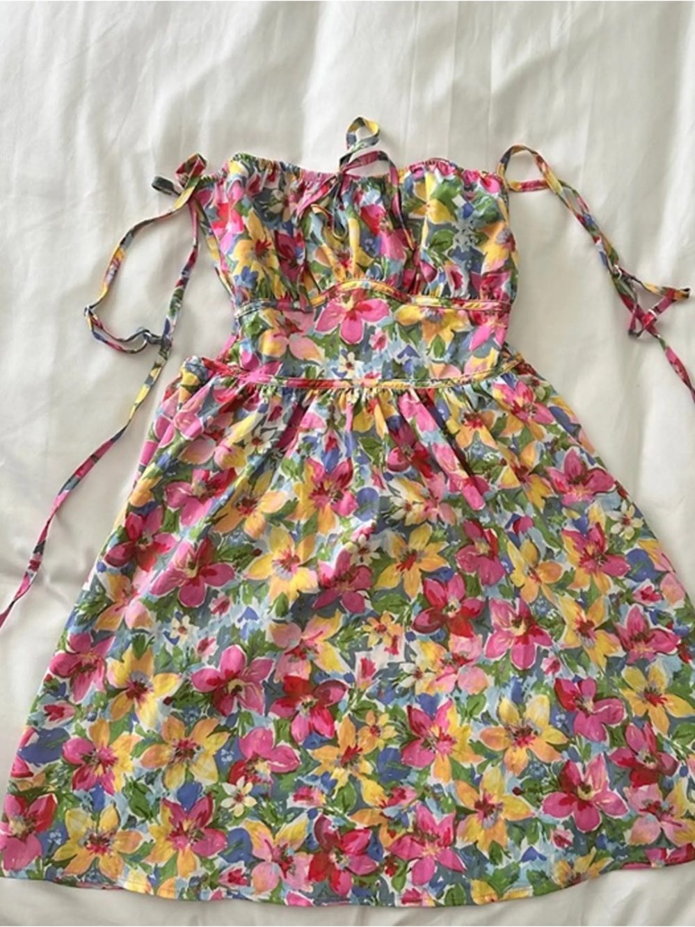 Colorful Flower Floral Tie up open back Front Mini Summer spring Dress - Picture 5 of 6